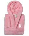 Shop Linum Home Personalized Kids Super Plush Hooded Bathrobe In Pink,white K