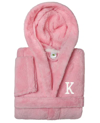 Linum Home Personalized Kids Super Plush Hooded Bathrobe In Pink,white K