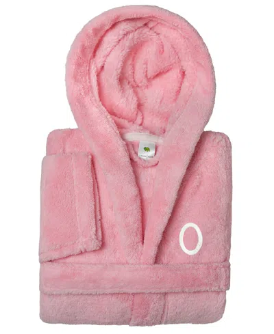 Linum Home Personalized Kids Super Plush Hooded Bathrobe In Pink,white O