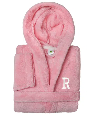 Linum Home Personalized Kids Super Plush Hooded Bathrobe In Pink,white R