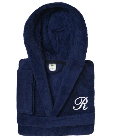 Linum Home Personalized Kids Super Plush Hooded Bathrobe In R Navy,white