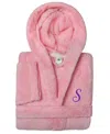 Linum Home Personalized Kids Super Plush Hooded Bathrobe In S Pink,purple