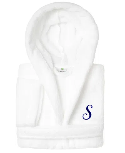 Linum Home Personalized Kids Super Plush Hooded Bathrobe In S White,navy