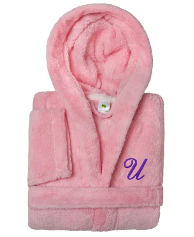 Linum Home Personalized Kids Super Plush Hooded Bathrobe In U Pink,purple