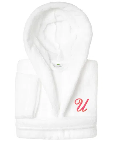 Linum Home Personalized Kids Super Plush Hooded Bathrobe In U White,pink