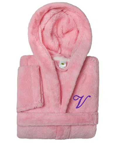Linum Home Personalized Kids Super Plush Hooded Bathrobe In V Pink Purple