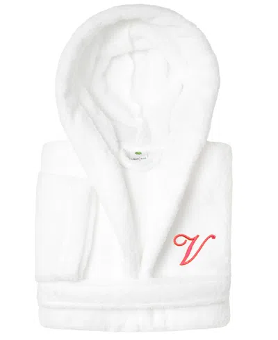 Linum Home Personalized Kids Super Plush Hooded Bathrobe In V White,pink