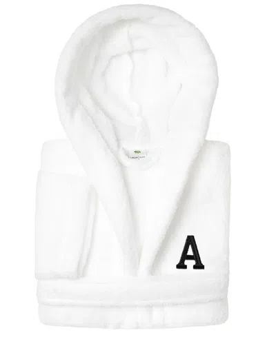 Linum Home Personalized Kids Super Plush Hooded Bathrobe In White,black A