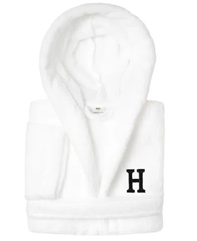 Linum Home Personalized Kids Super Plush Hooded Bathrobe In White,black H