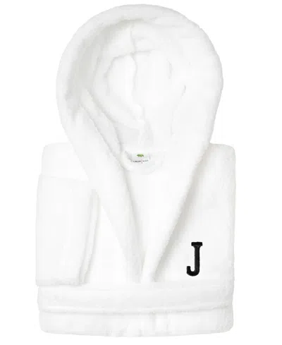 Linum Home Personalized Kids Super Plush Hooded Bathrobe In White,black J
