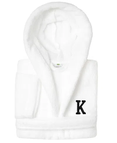 Linum Home Personalized Kids Super Plush Hooded Bathrobe In White,black K