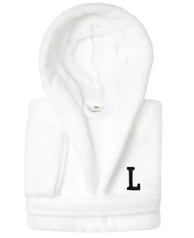 Linum Home Personalized Kids Super Plush Hooded Bathrobe In White,black L