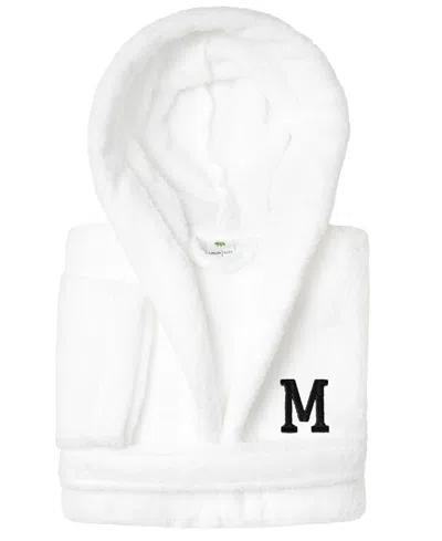 Linum Home Personalized Kids Super Plush Hooded Bathrobe In White,black M