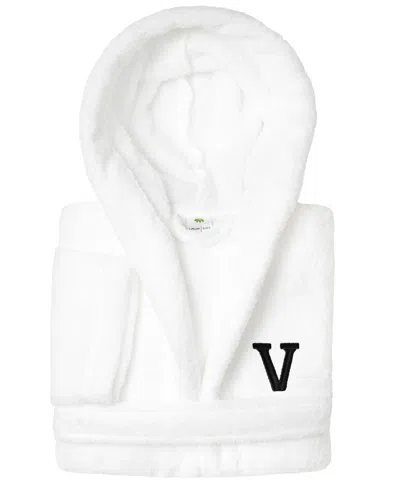Linum Home Personalized Kids Super Plush Hooded Bathrobe In White,black V