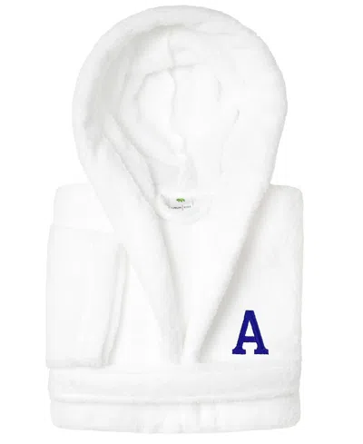 Linum Home Personalized Kids Super Plush Hooded Bathrobe In White,navy A