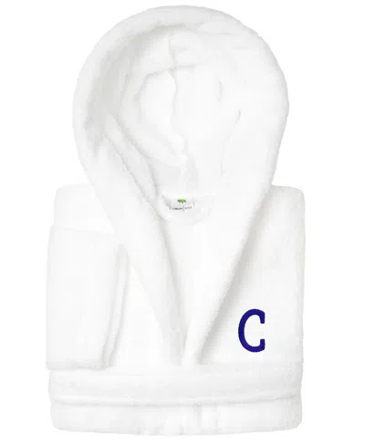 Linum Home Personalized Kids Super Plush Hooded Bathrobe In White,navy C