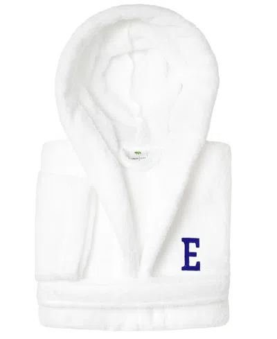 Linum Home Personalized Kids Super Plush Hooded Bathrobe In White,navy E