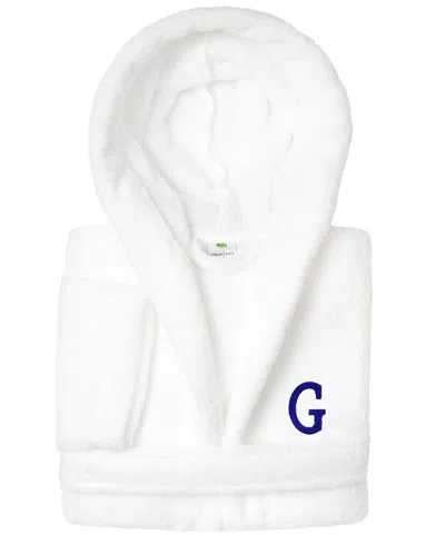 Linum Home Personalized Kids Super Plush Hooded Bathrobe In White,navy G