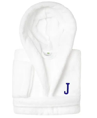Linum Home Personalized Kids Super Plush Hooded Bathrobe In White,navy J