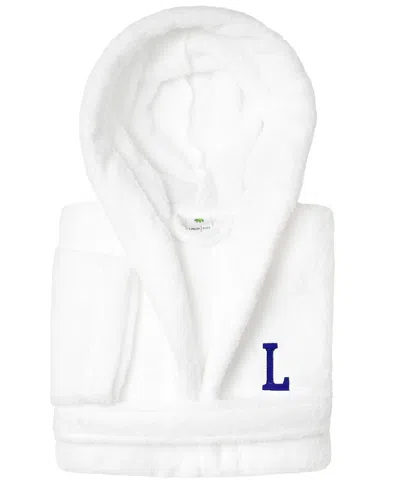 Linum Home Personalized Kids Super Plush Hooded Bathrobe In White,navy L