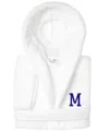 Linum Home Personalized Kids Super Plush Hooded Bathrobe In White,navy M