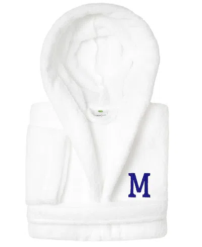 Linum Home Personalized Kids Super Plush Hooded Bathrobe In White,navy M
