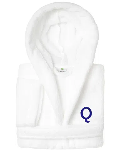 Linum Home Personalized Kids Super Plush Hooded Bathrobe In White,navy Q