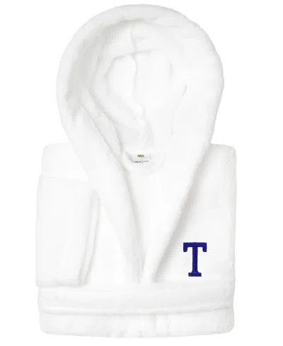 Linum Home Personalized Kids Super Plush Hooded Bathrobe In White,navy T