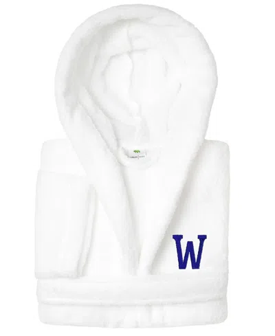 Linum Home Personalized Kids Super Plush Hooded Bathrobe In White,navy W