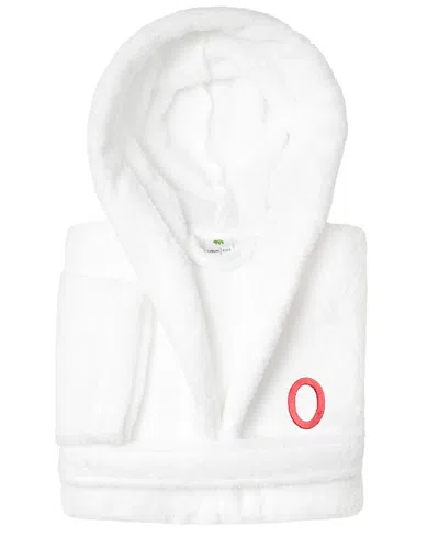 Linum Home Personalized Kids Super Plush Hooded Bathrobe In White,pink O