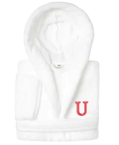 Linum Home Personalized Kids Super Plush Hooded Bathrobe In White,pink U