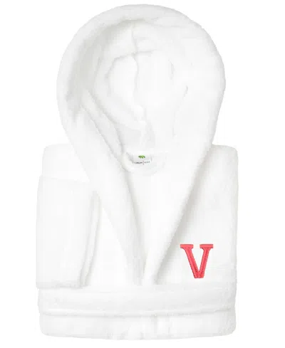 Linum Home Personalized Kids Super Plush Hooded Bathrobe In White,pink V
