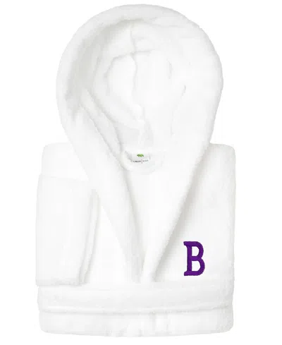 Linum Home Personalized Kids Super Plush Hooded Bathrobe In White,purple B