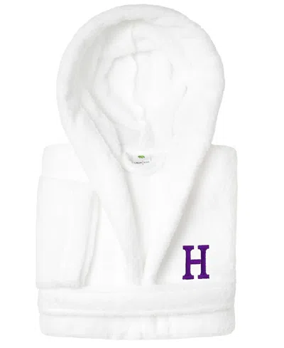 Linum Home Personalized Kids Super Plush Hooded Bathrobe In White,purple H
