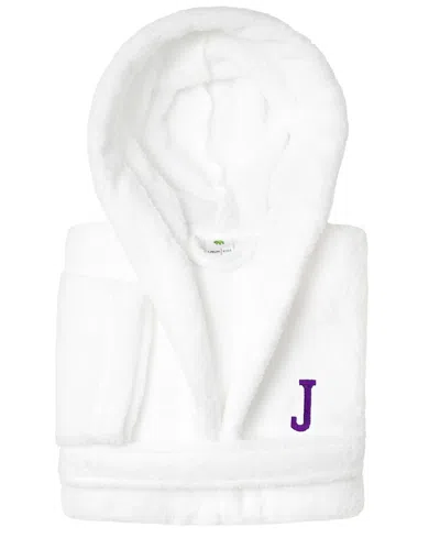 Linum Home Personalized Kids Super Plush Hooded Bathrobe In White,purple J