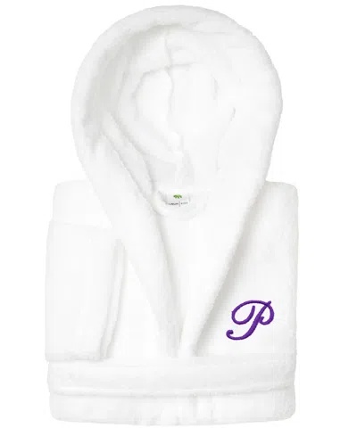 Linum Home Personalized Kids Super Plush Hooded Bathrobe In White,purple P