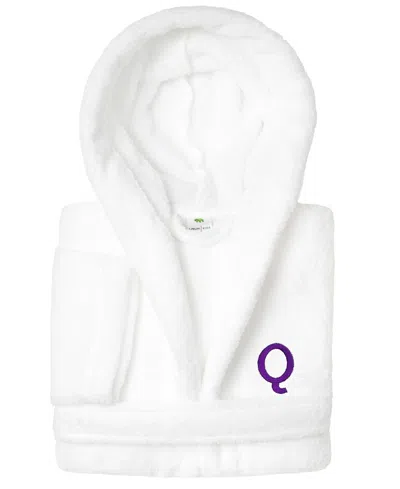 Linum Home Personalized Kids Super Plush Hooded Bathrobe In White,purple Q