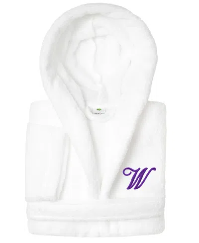 Linum Home Personalized Kids Super Plush Hooded Bathrobe In White,purple W