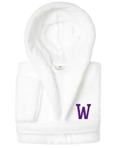 Linum Home Personalized Kids Super Plush Hooded Bathrobe In White,purple W