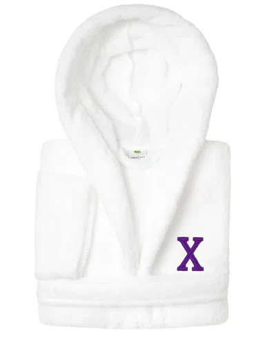 Linum Home Personalized Kids Super Plush Hooded Bathrobe In White,purple X