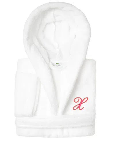Linum Home Personalized Kids Super Plush Hooded Bathrobe In X White,pink