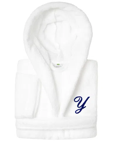 Linum Home Personalized Kids Super Plush Hooded Bathrobe In Y White,navy