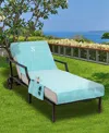 Linum Home Personalized Standard Size 100% Turkish Cotton Chaise Lounge Cover With Side Pockets In Blue