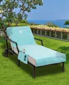 Linum Home Personalized Standard Size 100% Turkish Cotton Chaise Lounge Cover With Side Pockets In Blue