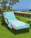 Linum Home Personalized Standard Size 100% Turkish Cotton Chaise Lounge Cover With Side Pockets In Blue