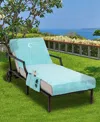 Linum Home Personalized Standard Size 100% Turkish Cotton Chaise Lounge Cover With Side Pockets In Blue
