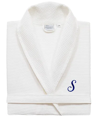 Linum Home Personalized Unisex Embroidered Turkish Cotton Waffle Weave Bathrobe In White