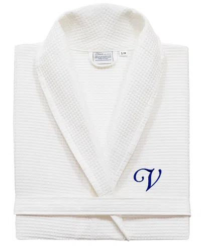 Linum Home Personalized Unisex Embroidered Turkish Cotton Waffle Weave Bathrobe In White
