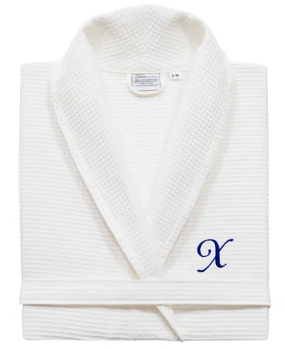 Linum Home Personalized Unisex Embroidered Turkish Cotton Waffle Weave Bathrobe In White