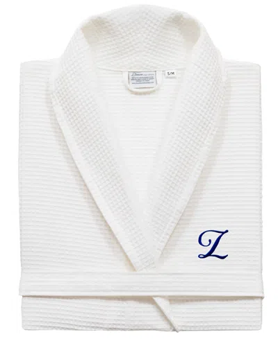 Linum Home Personalized Unisex Embroidered Turkish Cotton Waffle Weave Bathrobe In White